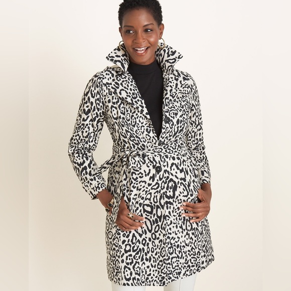 Chicos Cheetah-Print Trench Rain Coat - Picture 2 of 8